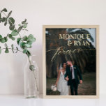 Elegant Romantic Je namen voor een bruiloft foto Folie Afdrukken<br><div class="desc">De foto van het huwelijk drukt met uw trouwfoto,  en uw namen in gouden folie met voor altijd in een gouden manuscript.</div>