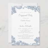 Elegant Romantic Lace Engagement Party Dusty Blue Kaart (Voorkant)