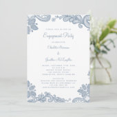 Elegant Romantic Lace Engagement Party Dusty Blue Kaart (Staand voorkant)
