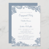 Elegant Romantic Lace Engagement Party Dusty Blue Kaart (Voorkant / Achterkant)