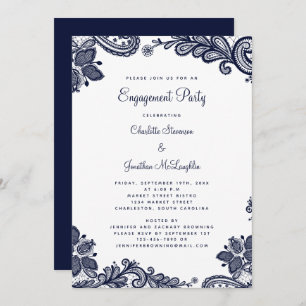 Elegant Romantic Lace Engagement Party Navy Blue Kaart