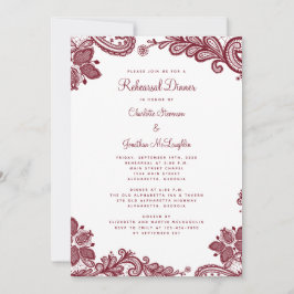 Elegant Romantic Lace Red Wedding Rehearsal Dinner Kaart