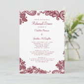 Elegant Romantic Lace Red Wedding Rehearsal Dinner Kaart (Staand voorkant)