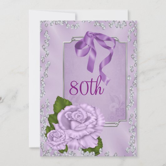 Elegant Romantic Lila Rozen & Bows 80th Kaart (Voorkant)