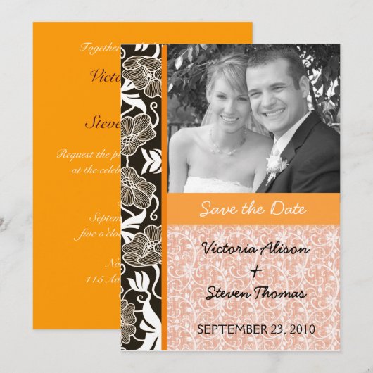 Elegant & Romantic Lovers Wedding Orang Save The Date (Voorkant / Achterkant)