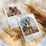 Elegant Romantic Modern minimalist 2 Fotohuwelijk Kaart<br><div class="desc">Introductie van onze moderne en minimalistische trouwuitnodigingen, die twee van uw aangepaste foto's laten zien. Uw gekozen foto neemt centrumstadium in een boho boogvormig vorm, terwijl de initialen van het paar elegant in klassieke serif hoofdsteden met een prachtige manuscript calligrafieampersand worden getoond. De hoofdtelefooncursief hieronder kondigt uw speciale dag aan,...</div>
