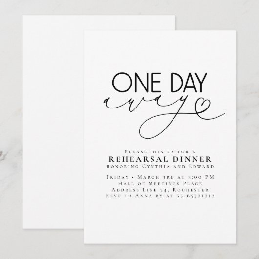 Elegant Romantic Modern Rehearsal Dinner Kaart (Voorkant / Achterkant)