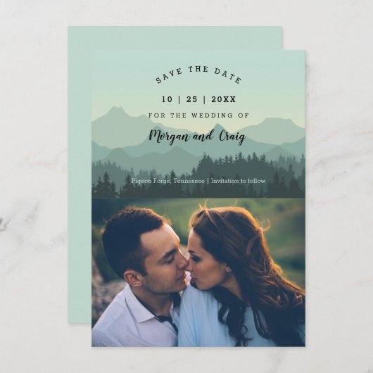 Elegant Romantic Mountains Landscape Save the Date (Voorkant / Achterkant)