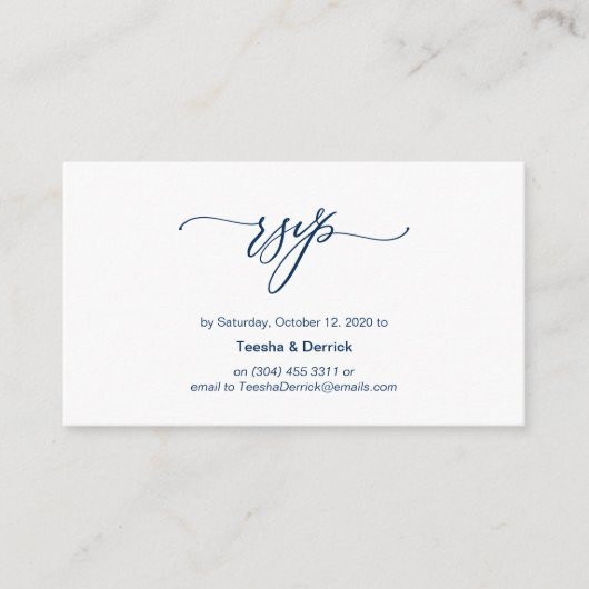 Elegant Romantic, Navy Blue Font, Wedding RSVP Informatiekaartje (Voorkant)