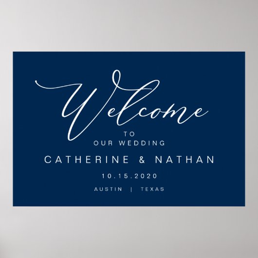 Elegant Romantic, Navy Blue font, Wedding Welcome Poster (Voorkant)
