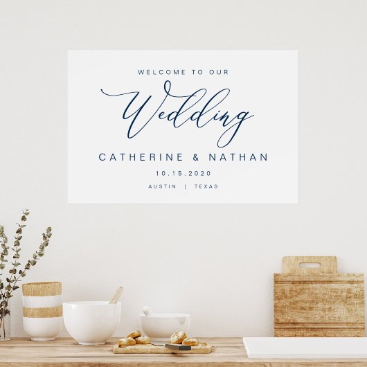 Elegant Romantic, Navy Blue font, Wedding Welcome Poster (Keuken)