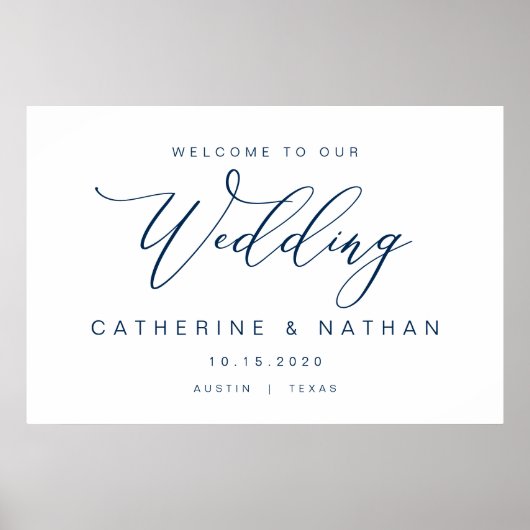Elegant Romantic, Navy Blue font, Wedding Welcome Poster (Voorkant)