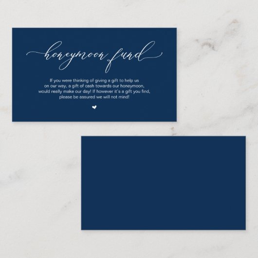 Elegant Romantic, Navy Blue Wedding Honeymoon Fund Informatiekaartje (Voorkant / Achterkant)