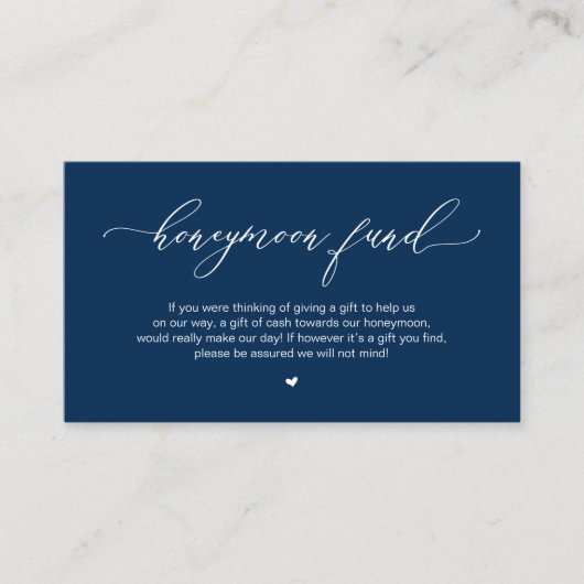 Elegant Romantic, Navy Blue Wedding Honeymoon Fund Informatiekaartje (Voorkant)