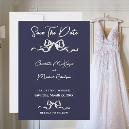 Elegant Romantic Navy Ribbon Wedding Save The Date
