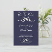 Elegant Romantic Navy Ribbon Wedding Save The Date (Staand voorkant)