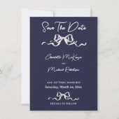 Elegant Romantic Navy Ribbon Wedding Save The Date (Voorkant)