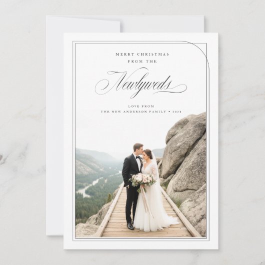 Elegant Romantic Newlywed Two Photo Christmas Feestdagenkaart (Voorkant)