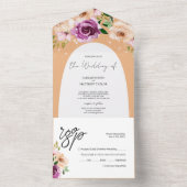 Elegant Romantic Paars Peach Waterverf Flowers All In One Uitnodiging (Binnen)