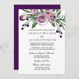 Elegant Romantic Paars Roos Floral Wedding Invite Kaart