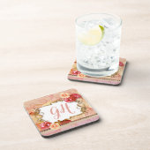 Elegant Romantic Peach Pink Floral Monogrammen Bier Onderzetter (Rechterzijde)