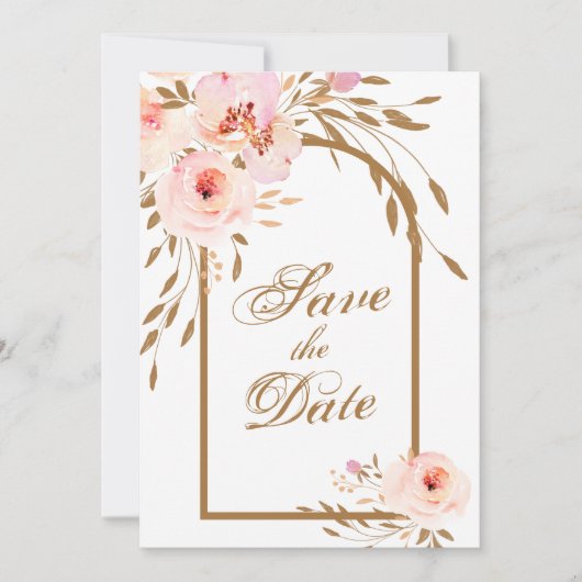 Elegant Romantic Pink Blush Gold Floral Save The Date (Voorkant)
