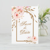 Elegant Romantic Pink Blush Gold Floral Save The Date (Staand voorkant)