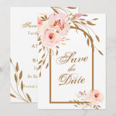 Elegant Romantic Pink Blush Gold Floral Save The Date (Voorkant / Achterkant)