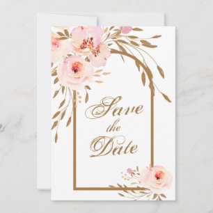Elegant Romantic Pink Blush Gold Floral Save The Date