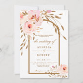 Elegant Romantic Pink Blush Gold Floral Wedding Kaart (Voorkant)
