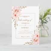 Elegant Romantic Pink Blush Gold Floral Wedding Kaart (Staand voorkant)