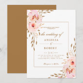 Elegant Romantic Pink Blush Gold Floral Wedding Kaart (Voorkant / Achterkant)