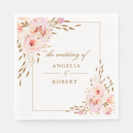 Elegant Romantic Pink Blush Gold Floral Wedding Servet