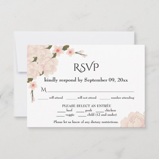 Elegant Romantic Pink Floral Blossom Wedding RSVP Kaartje (Voorkant)
