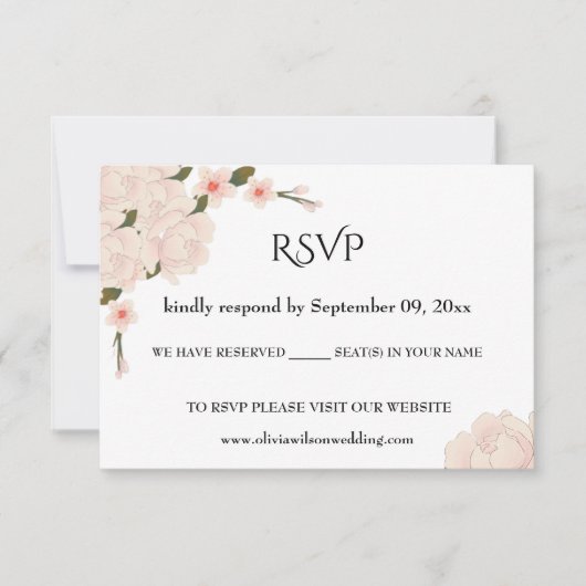 Elegant Romantic Pink Floral Blossom Wedding RSVP Kaartje (Voorkant)