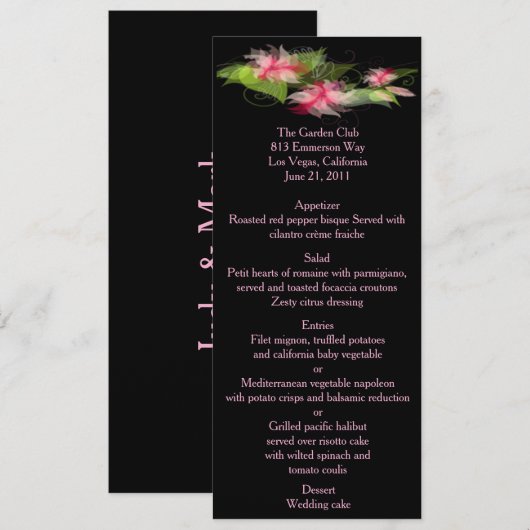 Elegant Romantic Pink Floral Menu Kaart (Voorkant / Achterkant)