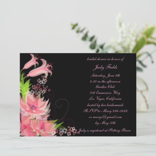 Elegant Romantic Pink Floral Vrijgezellenfeest Inv Kaart (Staand voorkant)