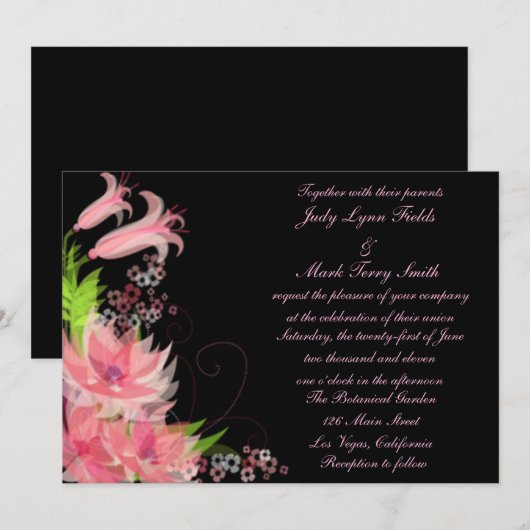 Elegant Romantic Pink Floral Wedding Uitnodiging (Voorkant / Achterkant)