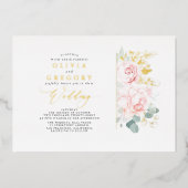 Elegant Romantic Pink Flowers and Greenery Wedding Folie Uitnodiging (Voorkant)