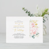 Elegant Romantic Pink Flowers and Greenery Wedding Folie Uitnodiging (Staand Voorkant)