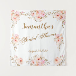 Elegant Romantic Pink Gold Floral Vrijgezellenfees Wandkleed