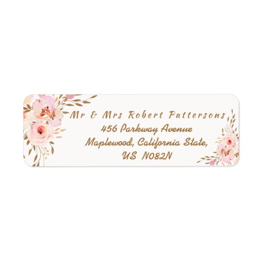Elegant Romantic Pink Gold Floral Wedding Etiket (Voorkant)