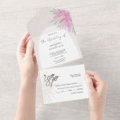 Elegant Romantic Pink Lace Flowers All In One Uitnodiging (Afscheurbaar)