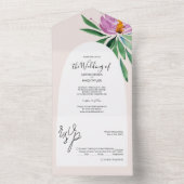 Elegant Romantic Pink Lotus Waterverf All In One Uitnodiging (Binnen)