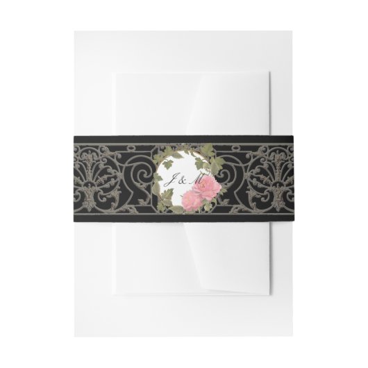 Elegant Romantic Pink Peony Scroll Work Fence Art Uitnodigingen Wikkel (Voorkant Voorbeeld)