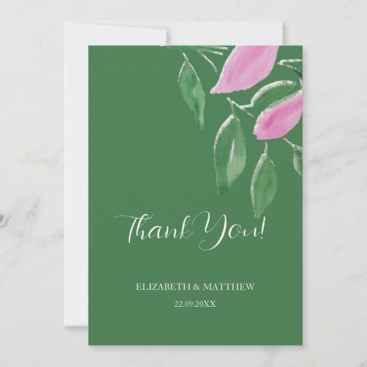 Elegant Romantic Pink Wildflowers Watercolor Art Bedankkaart (Voorkant)