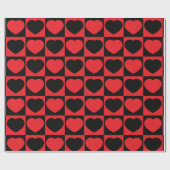 Elegant Romantic Red Black Hearts Checker Patroon Cadeaupapier (Vlak)