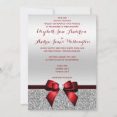 Elegant Romantic Red Bow & Silver Glitter Wedding Kaart (Voorkant)