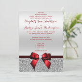 Elegant Romantic Red Bow & Silver Glitter Wedding Kaart (Staand voorkant)