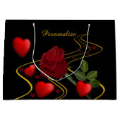 Elegant Romantic Red Hearts Roos Gold Ribbon Groot Cadeauzakje (Voorkant)